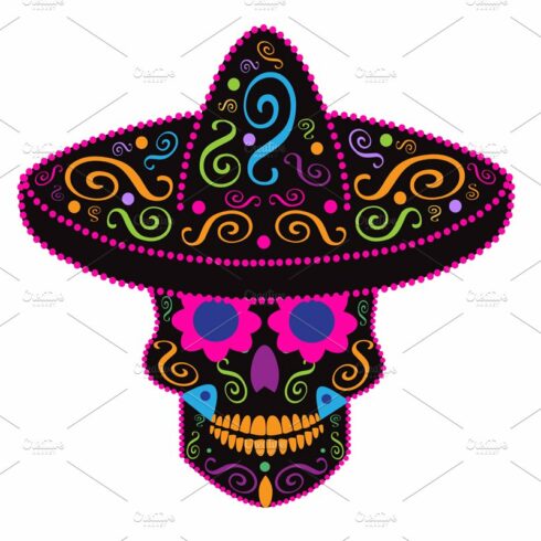 Mexican skull icon with sombrero cover image.