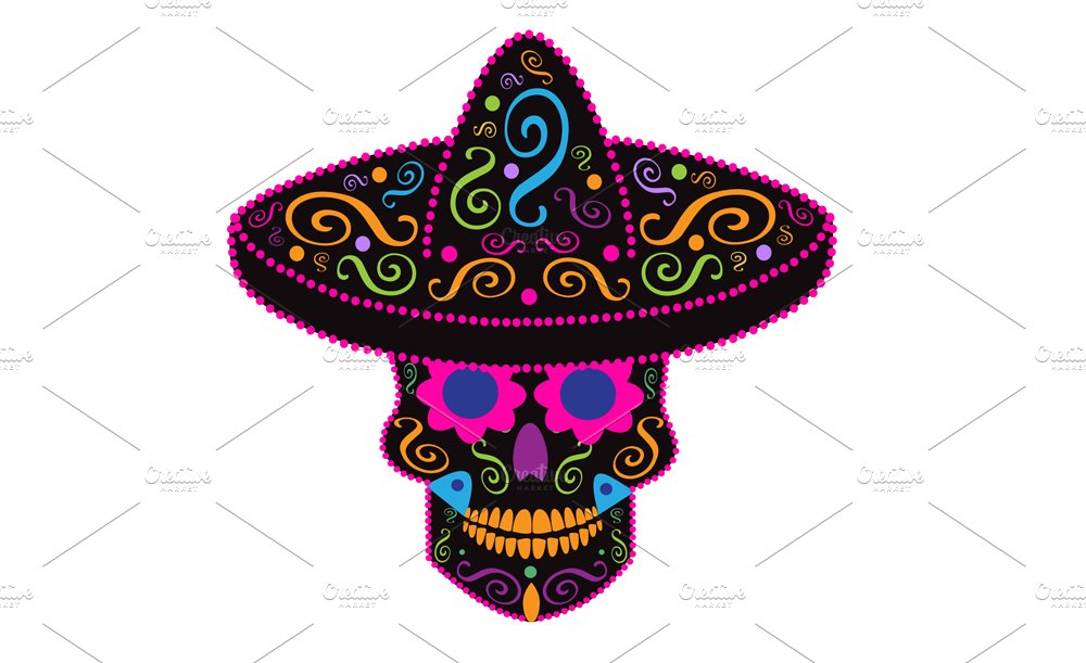 Mexican skull icon with sombrero preview image.