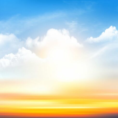 Sunset sky background with clouds cover image.