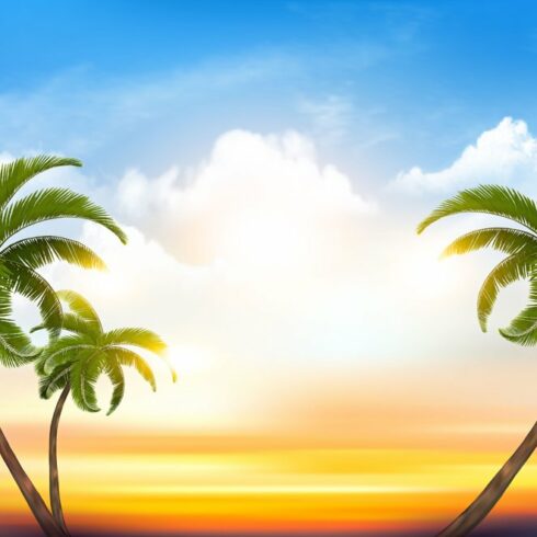 Sunset sky background with palms cover image.