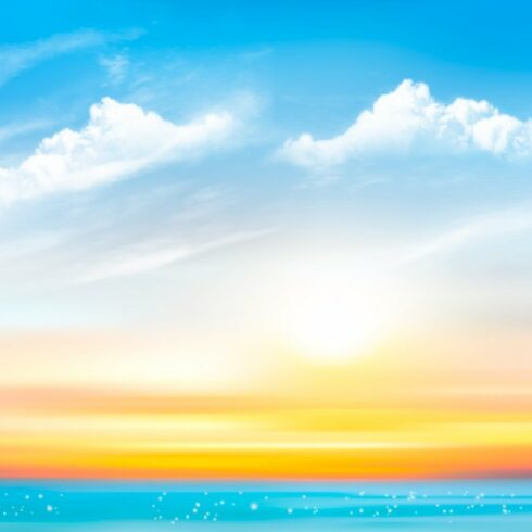 Sunset sky background. Vector cover image.