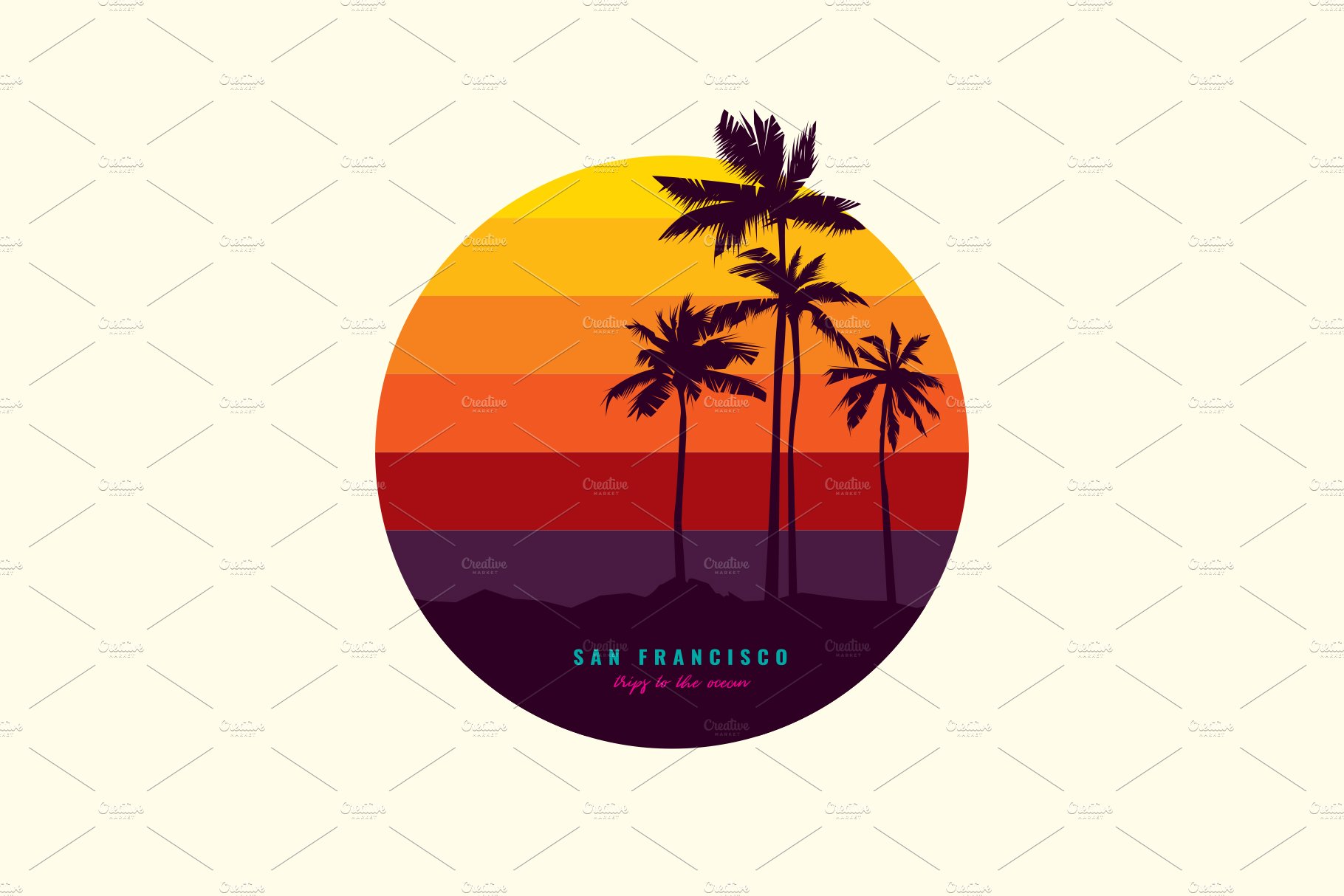 PALM TREES SEA SUNSET T-SHIRT DESIGN cover image.