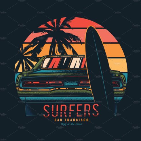 CAR AND SURF SUNSET T-SHIRT DESIGN cover image.