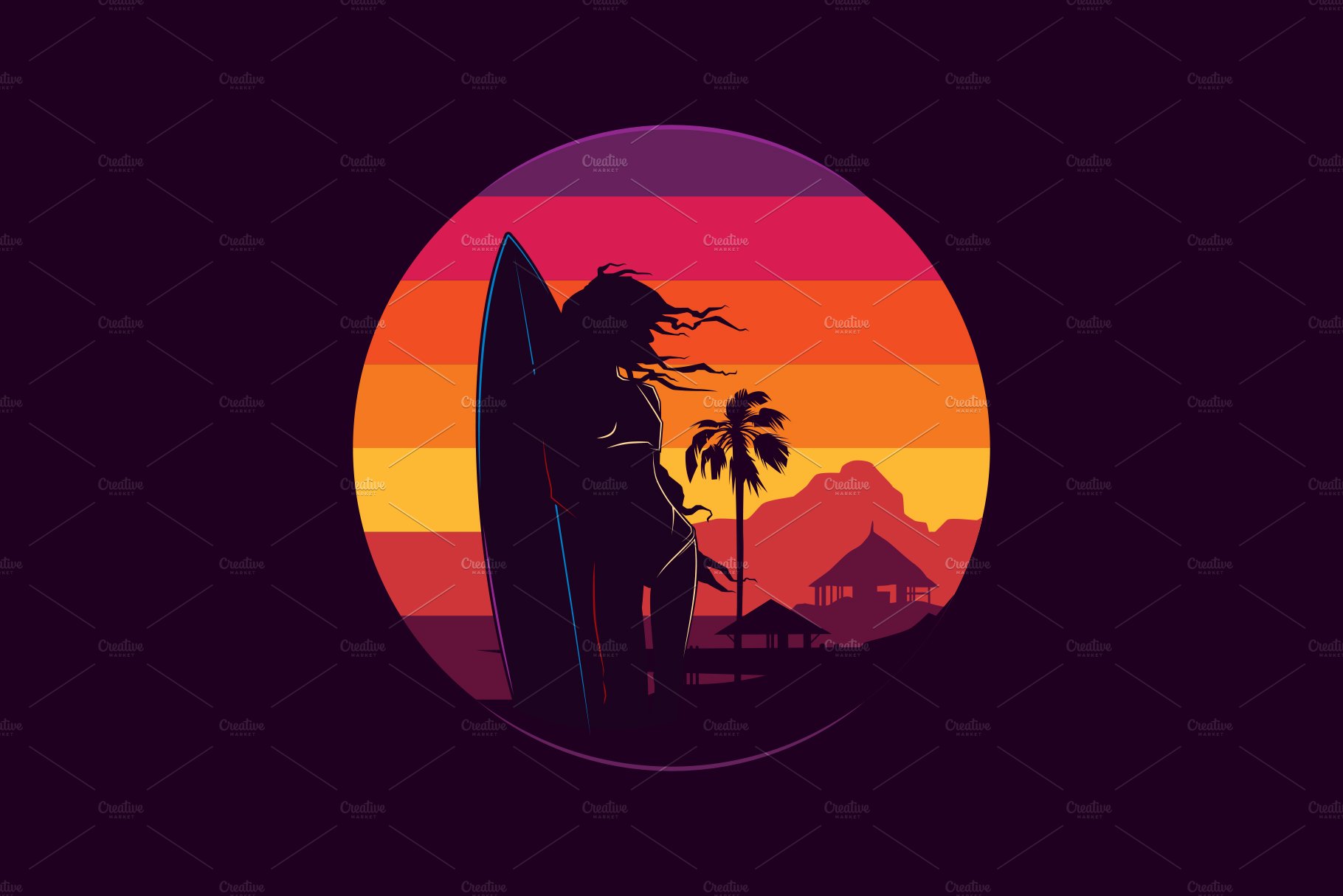 GIRL SURFING SUNSET T-SHIRT DESIGN cover image.