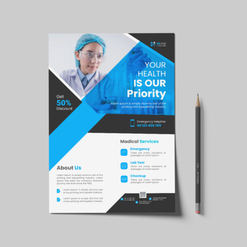 Medical care poster and flyer template design cover image.