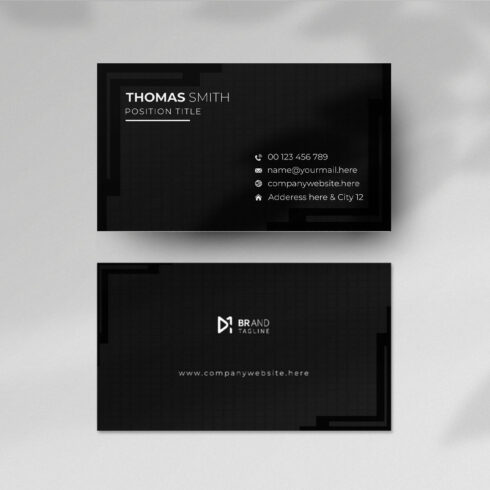 Black business card design template cover image.