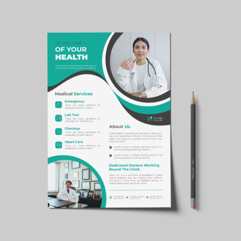 Medical care flyer template design cover image.