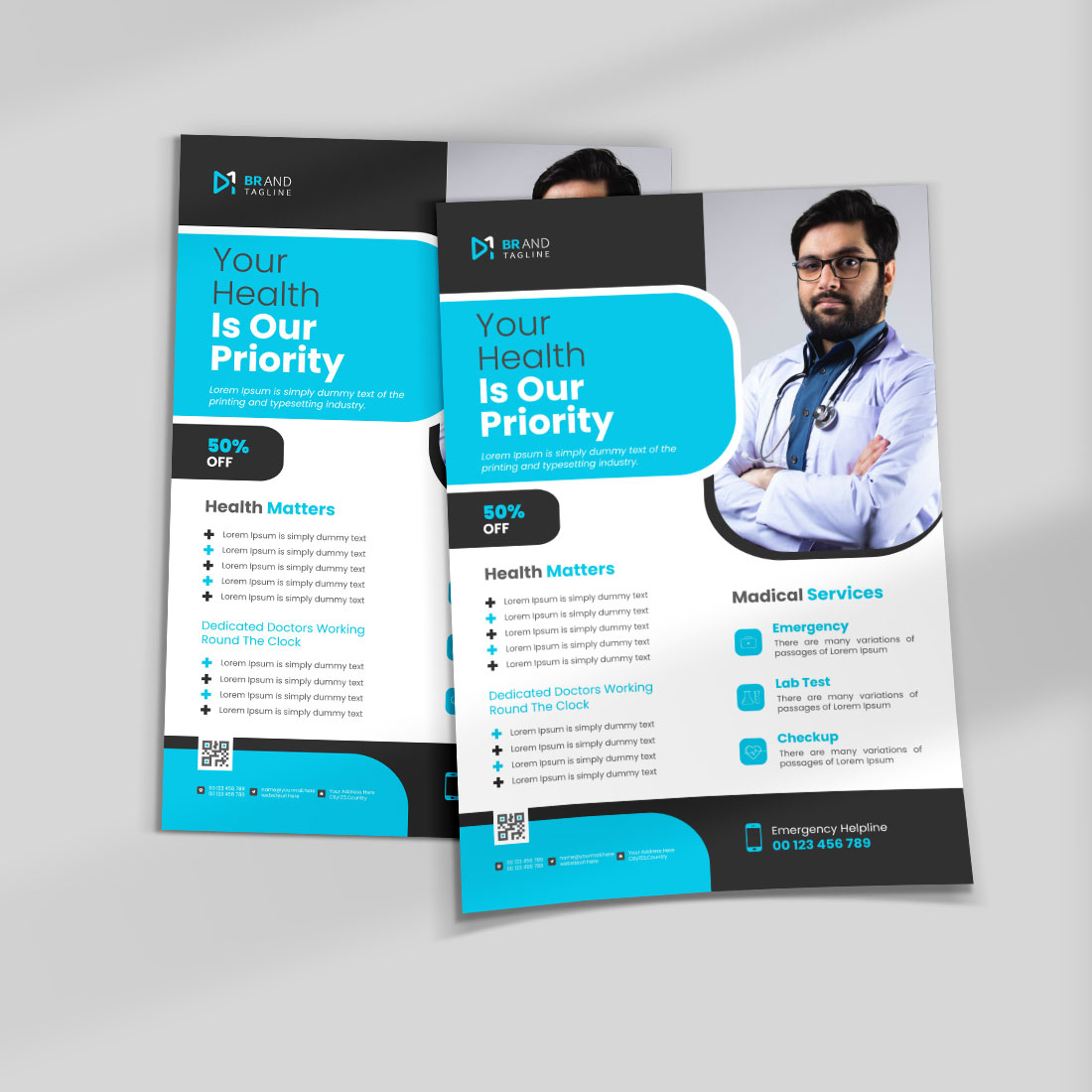 Medical products flyer template with photo preview image.