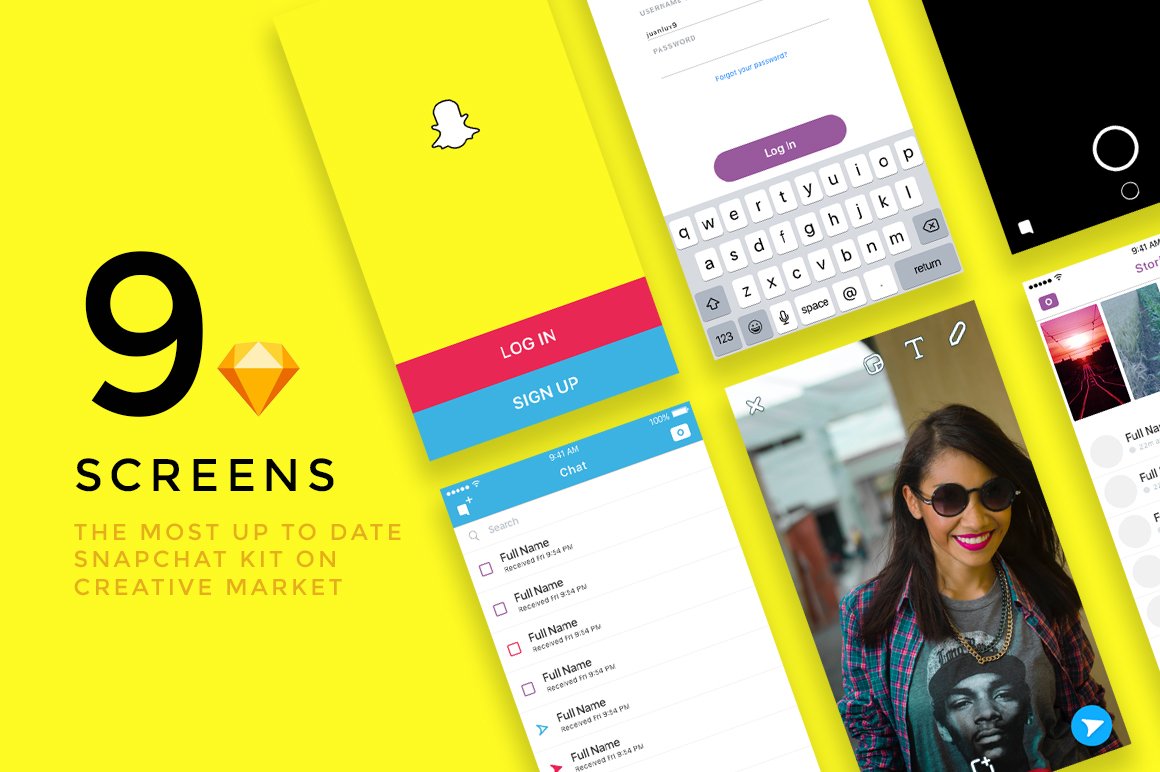 NEW Snapchat UI Kit - inc. Stories preview image.