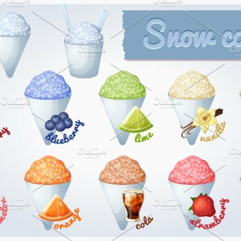 Snow cones with different flavors cover image.