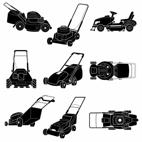 Lawnmower icon set, simple style cover image.