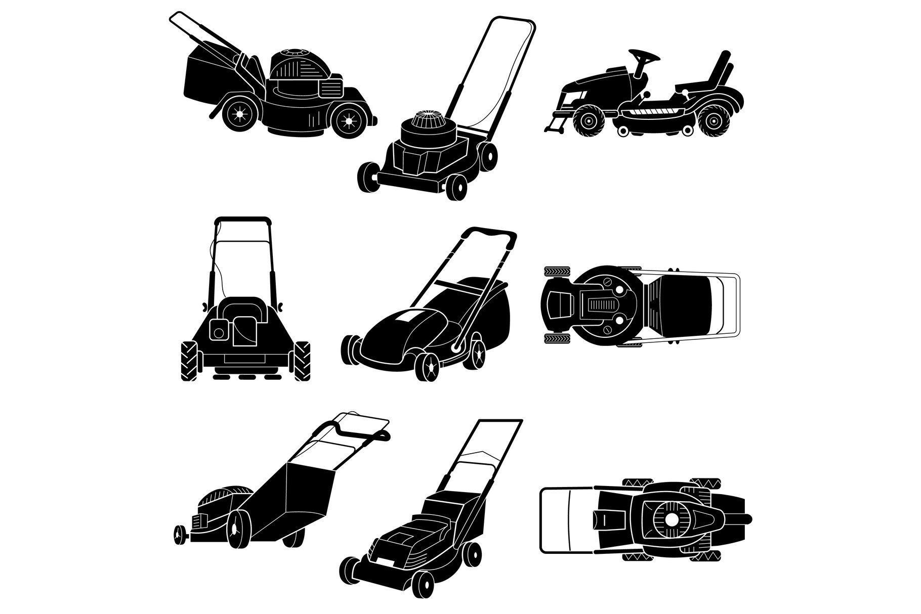 Lawnmower icon set, simple style cover image.