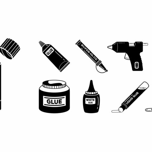 Glue icons set, simple style cover image.