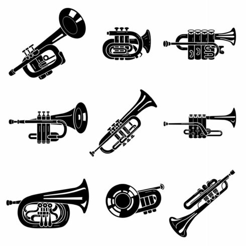 Trumpet icons set, simple style cover image.