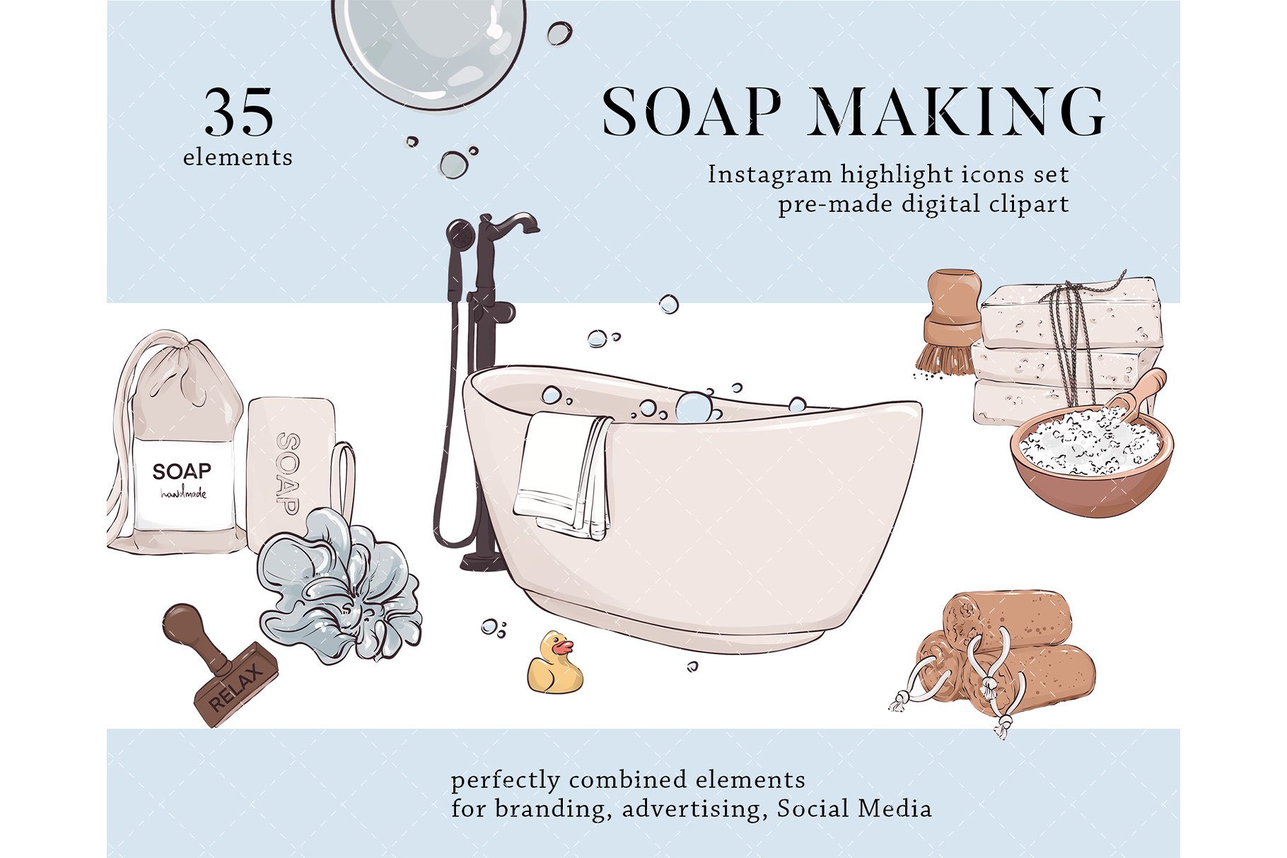 Soap bar clipart Self care spa PNG cover image.