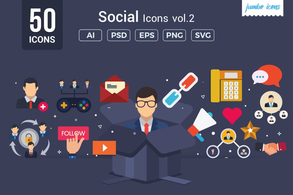 Flat Vector Icons Social Pack V2 – MasterBundles