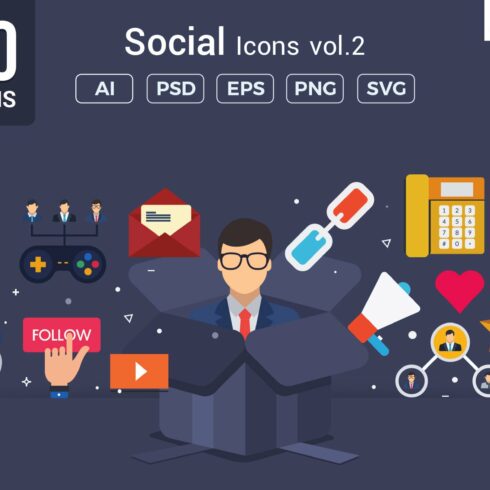 Flat Vector Icons Social Pack V2 cover image.