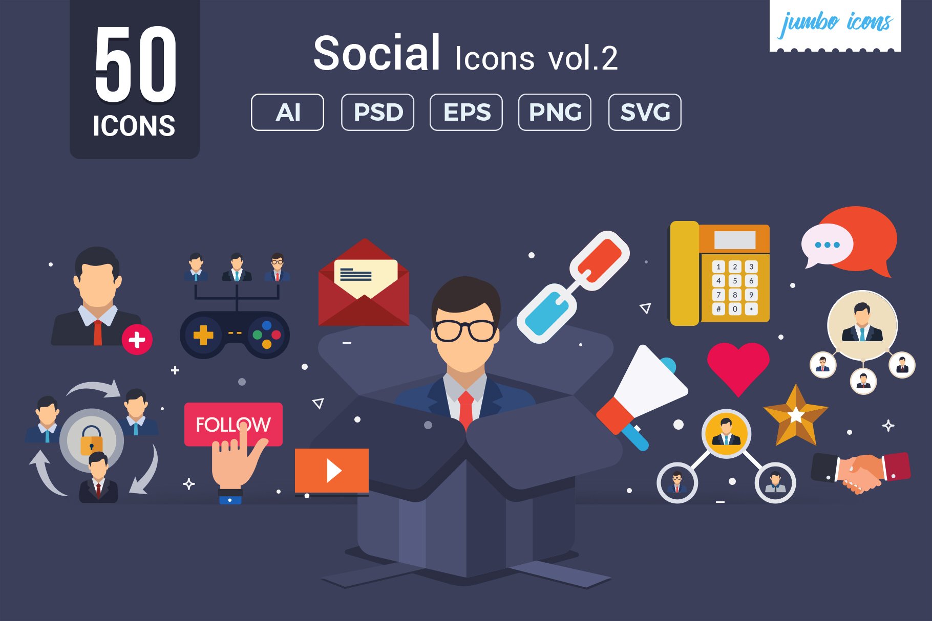 Flat Vector Icons Social Pack V2 cover image.