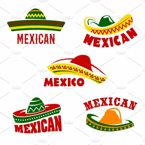 Vector sombrero icons Mexican cuisine restaurant cover image.