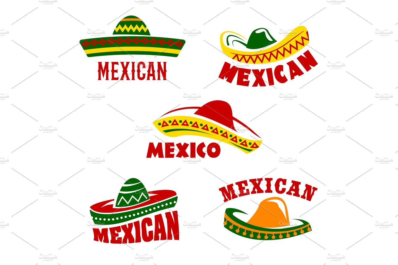 Vector sombrero icons Mexican cuisine restaurant cover image.