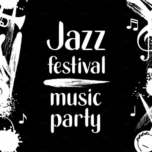 Jazz festival music party grunge poster with musical instruments cover image.