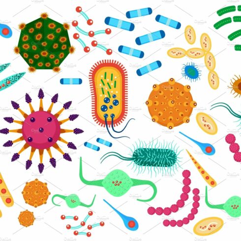 Vector virus bacteria icons set. cover image.
