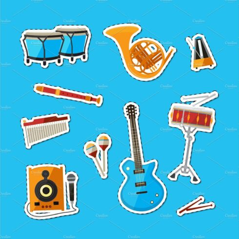 Vector cartoon musical instruments cover image.