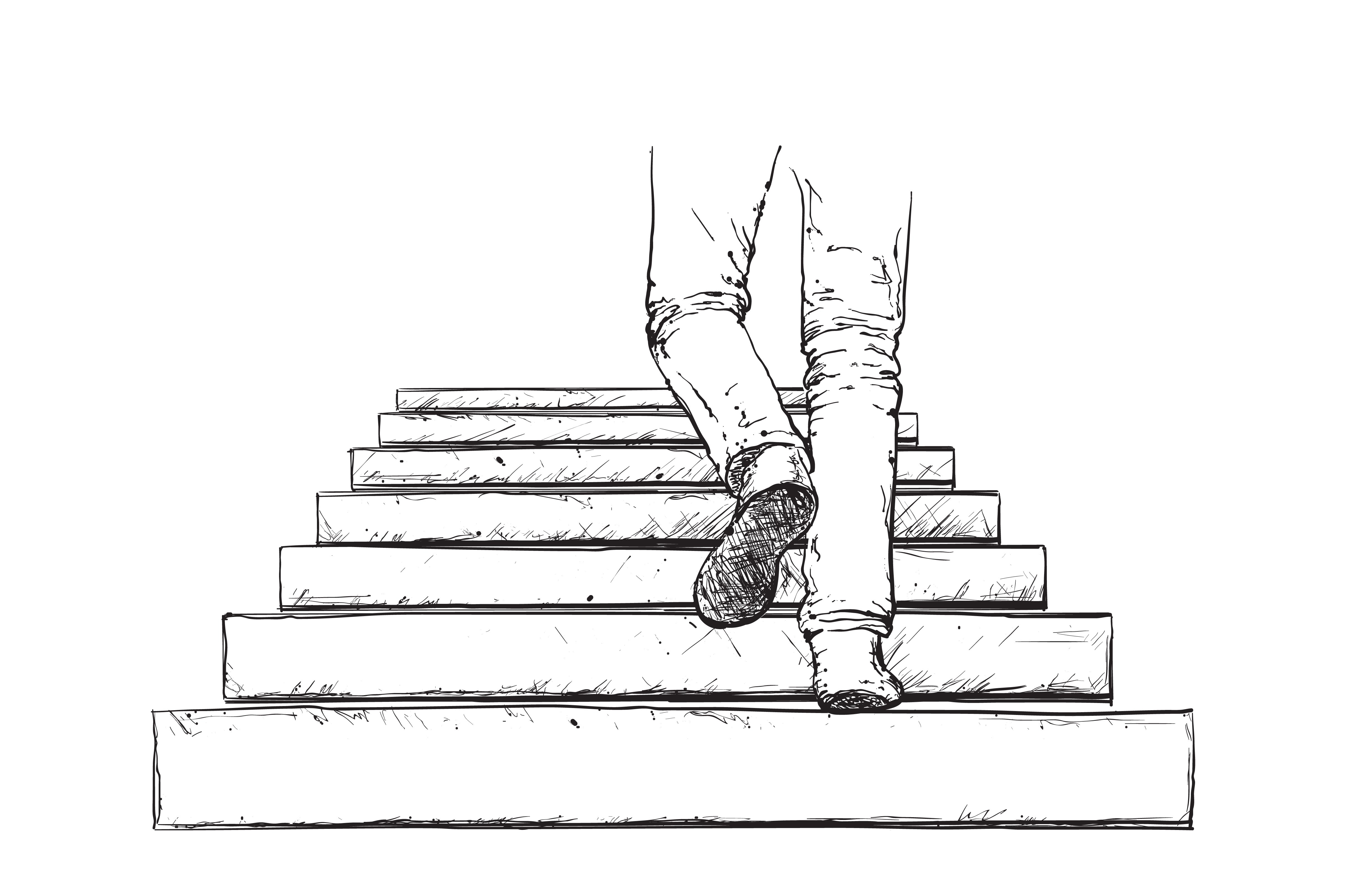 Man climbing the stairs cover image.