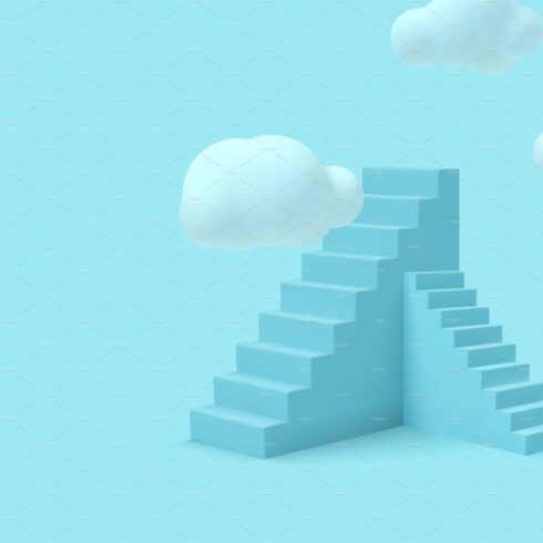 Blue stairs with clouds. cover image.