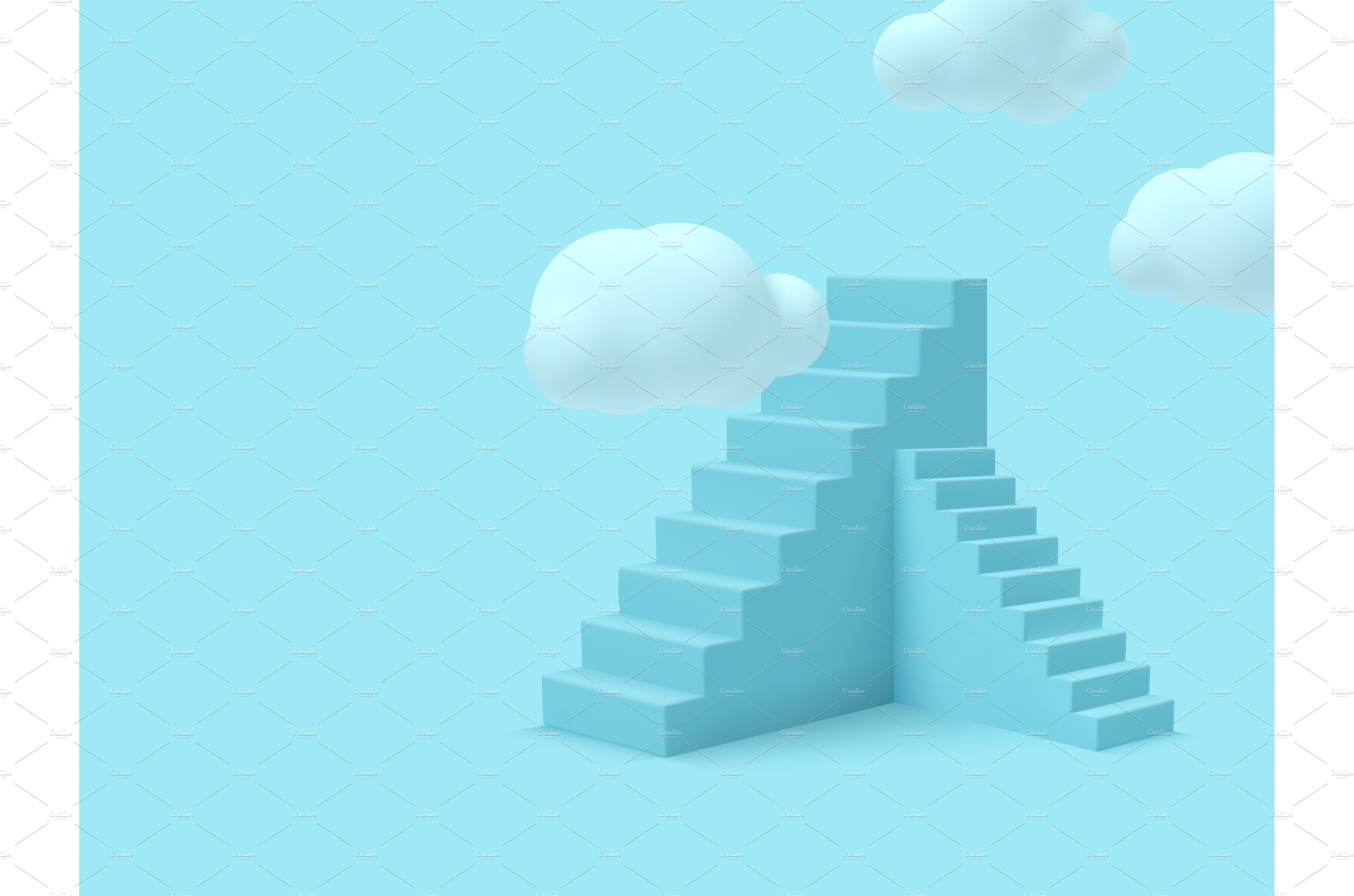 Blue stairs with clouds. cover image.