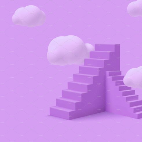 Purple stairs with clouds. cover image.