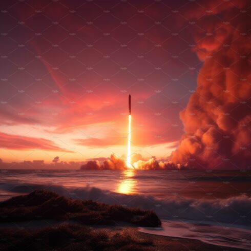 Starship sunset launch. Planet star cover image.