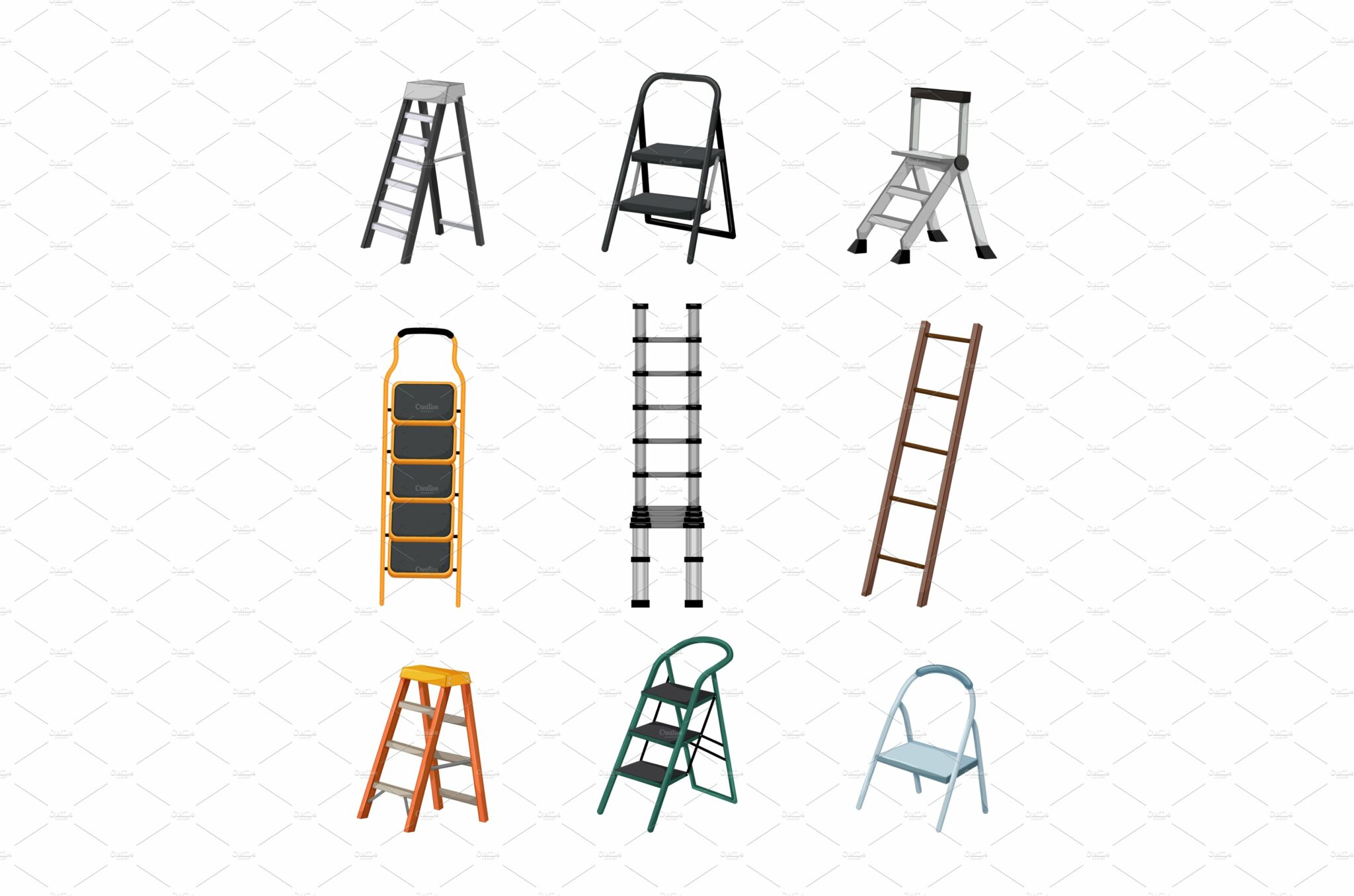 step ladder safety set cartoon MasterBundles