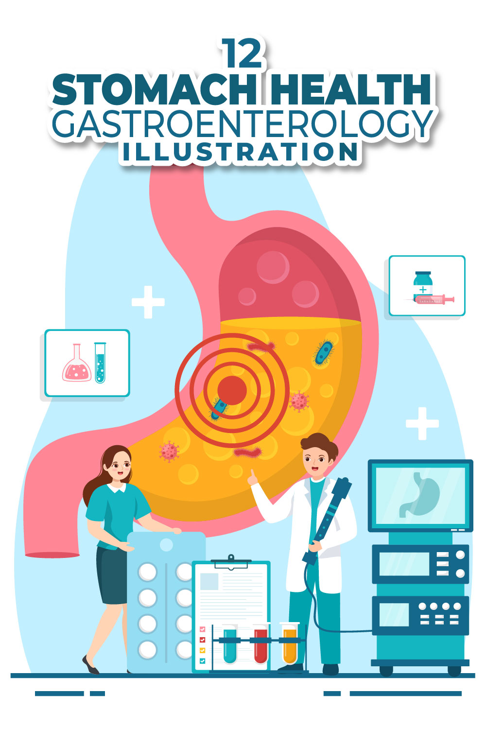 12 Stomach Health Gastroenterology Illustration pinterest preview image.