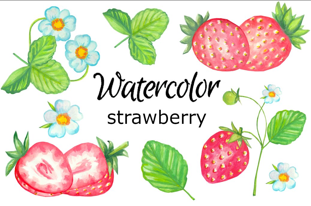 Strawberry watercolor clipart cover image.