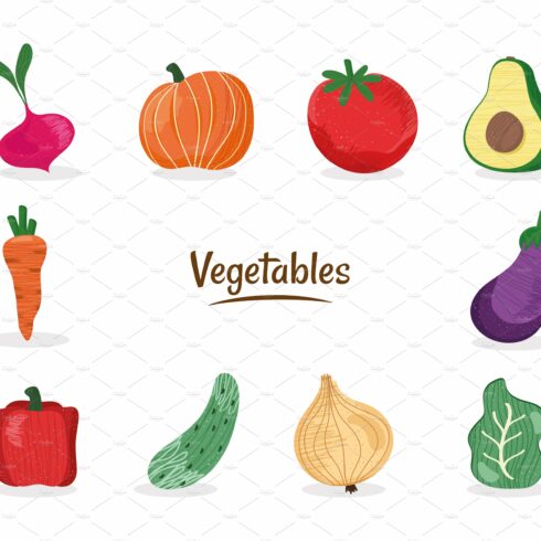 ten fresh vegetables icons cover image.