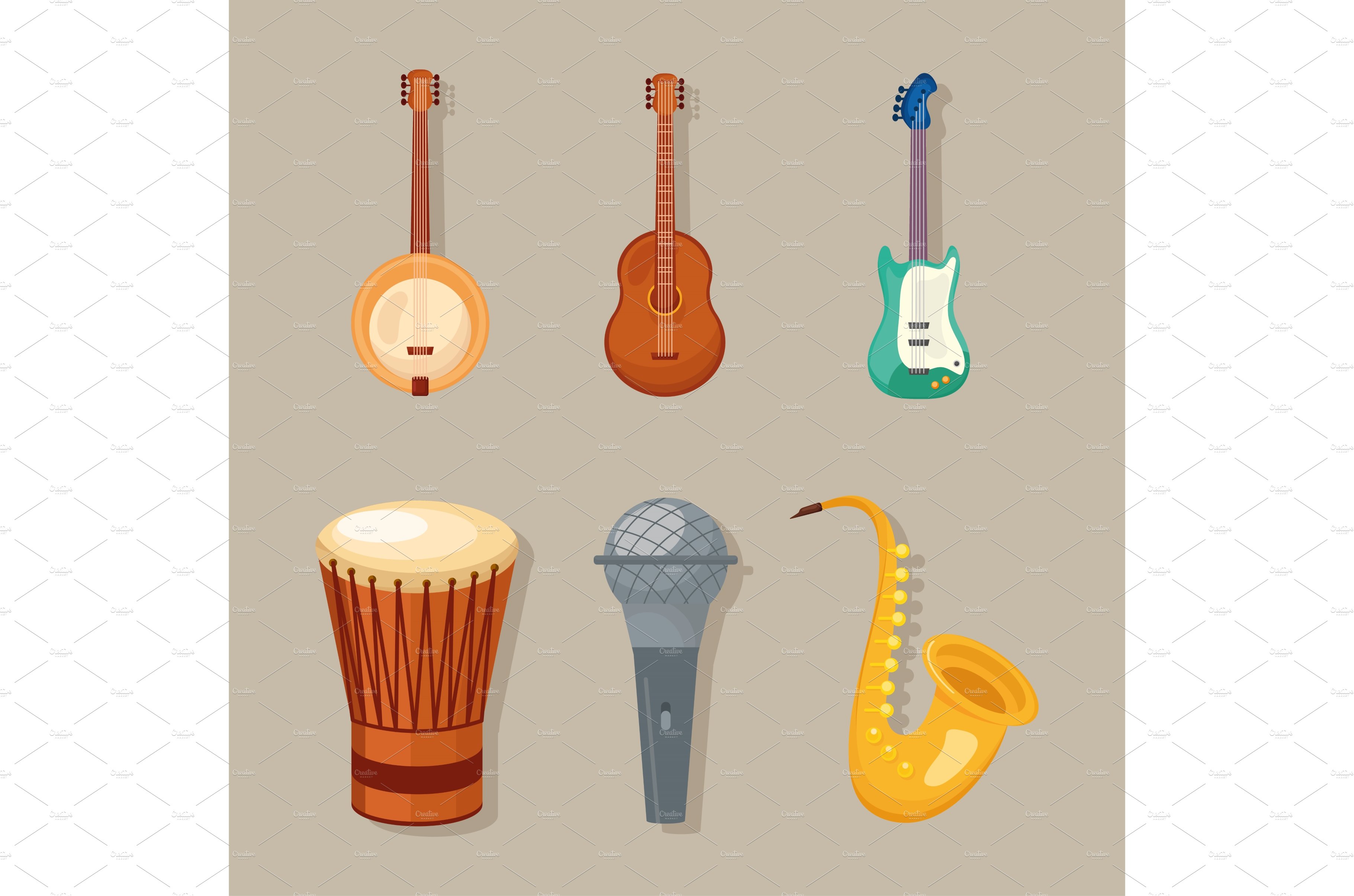 six musical instruments icons cover image.