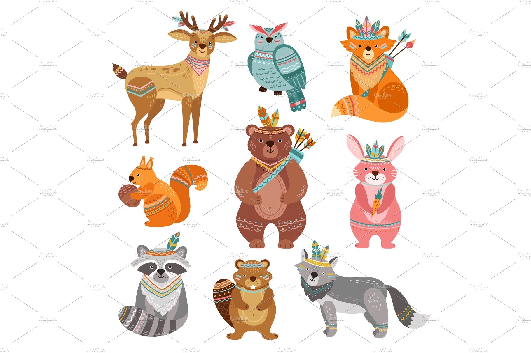 Cartoon tribal animals. Cute cover image.