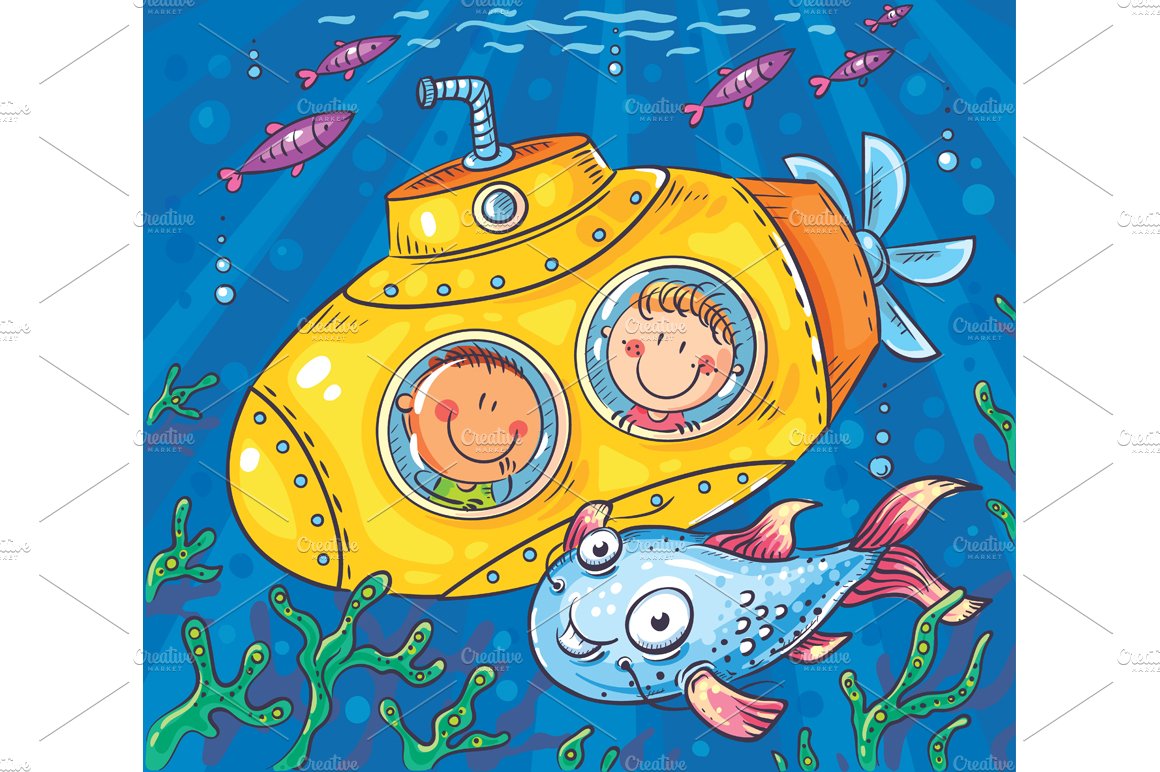Cartoon children in a submarine cover image.
