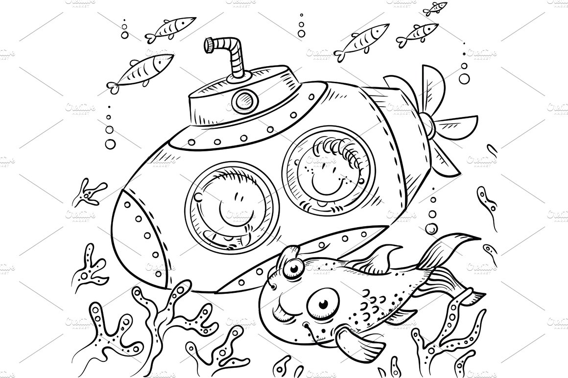 Cartoon children in a submarine preview image.