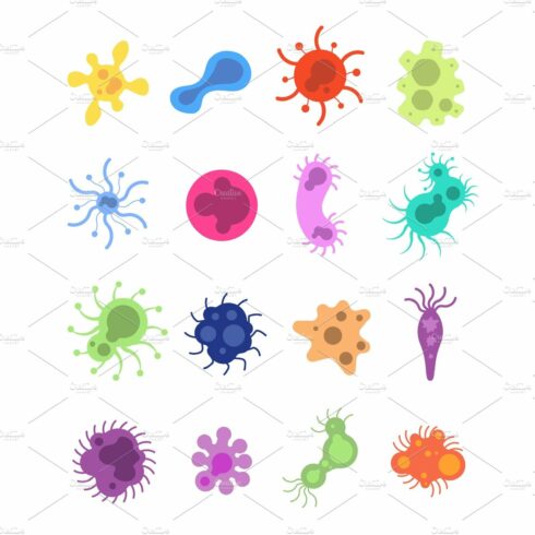 Germs set. Flu virus toxin cells cover image.
