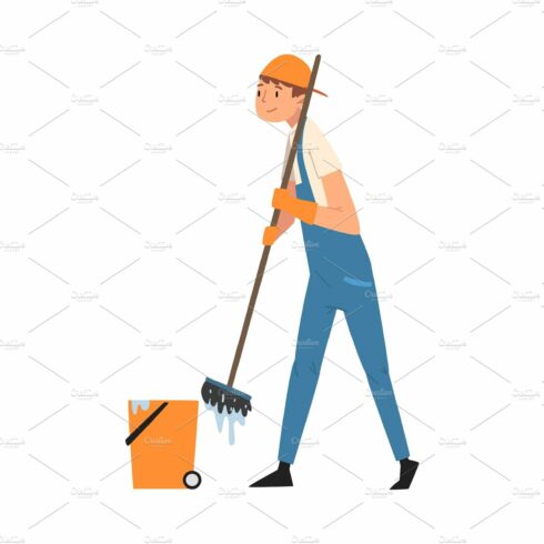 Professional Cleaning Man Mopping cover image.