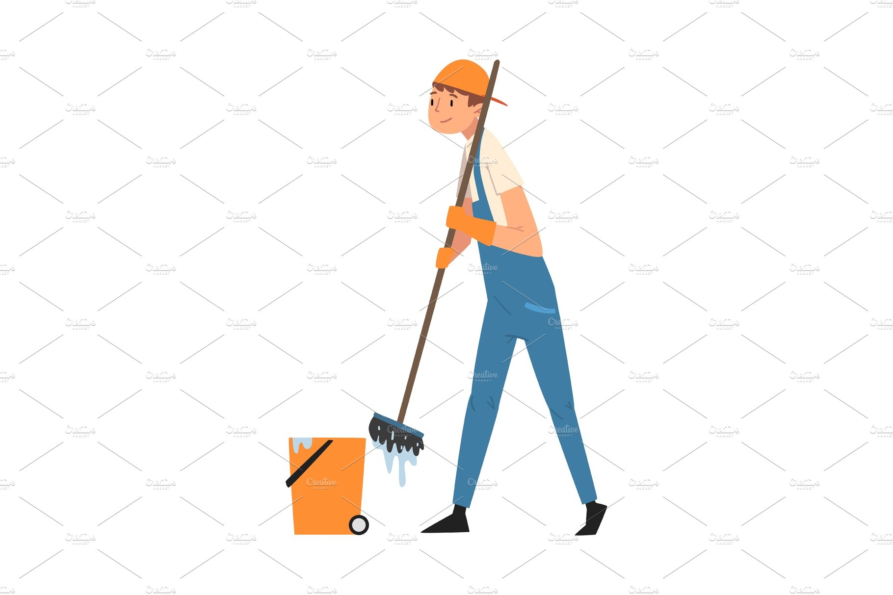 Professional Cleaning Man Mopping cover image.