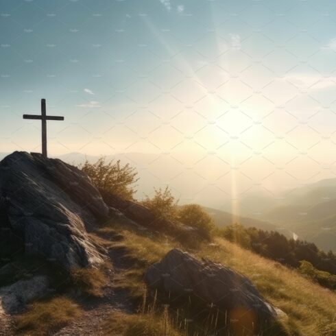 Cross on mountain at sunset cover image.