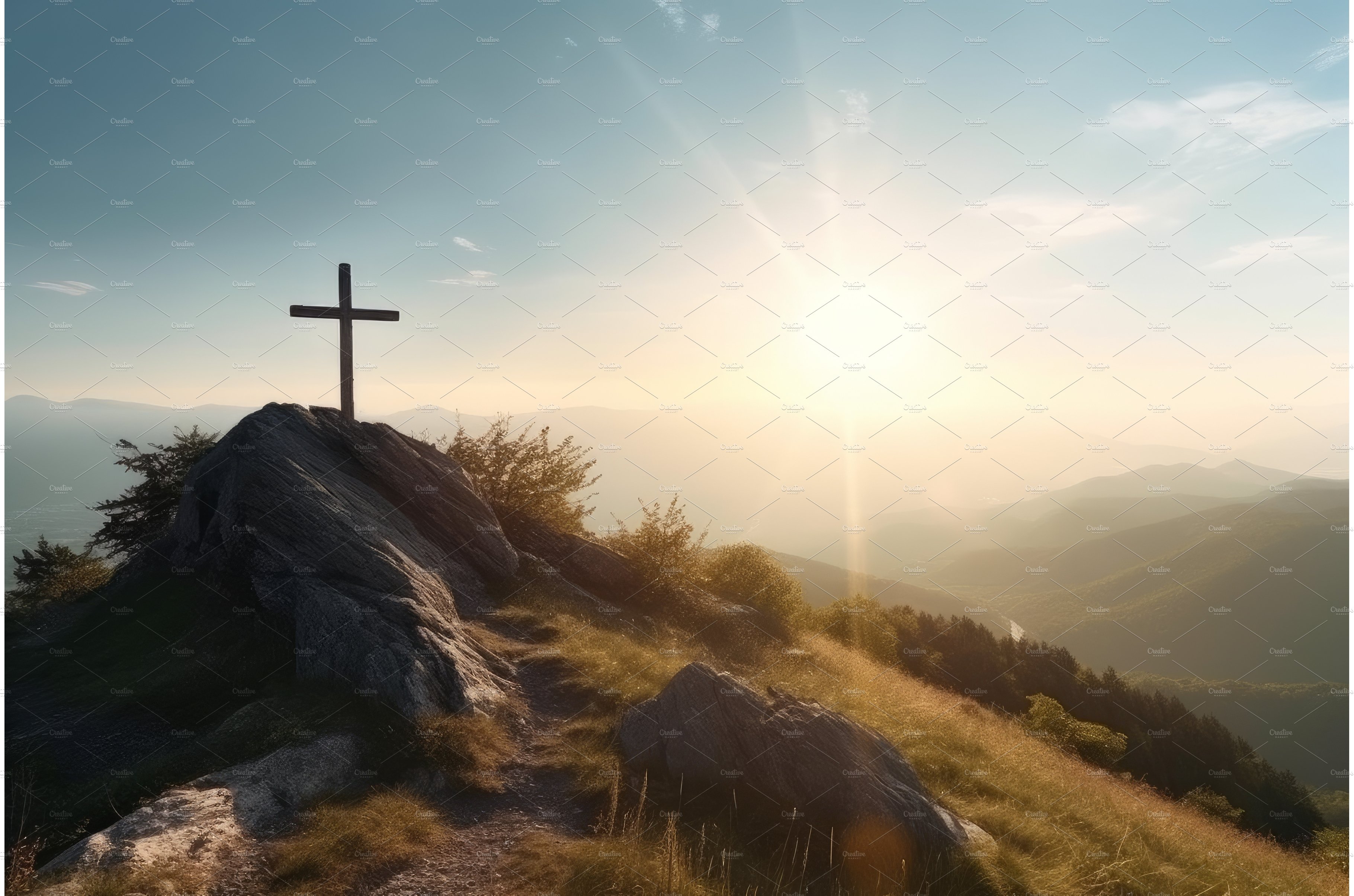 Cross on mountain at sunset cover image.