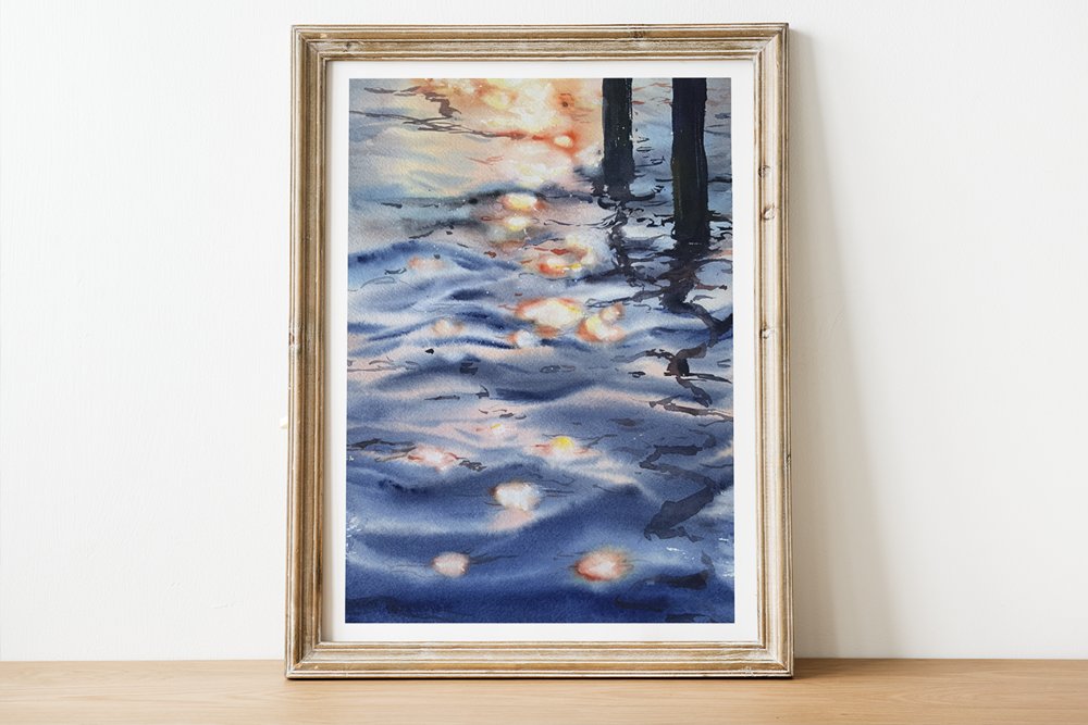 Sunset on the Water Watercolor Print cover image.