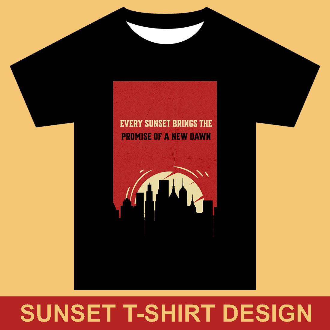Sunset T-shirt design preview image.