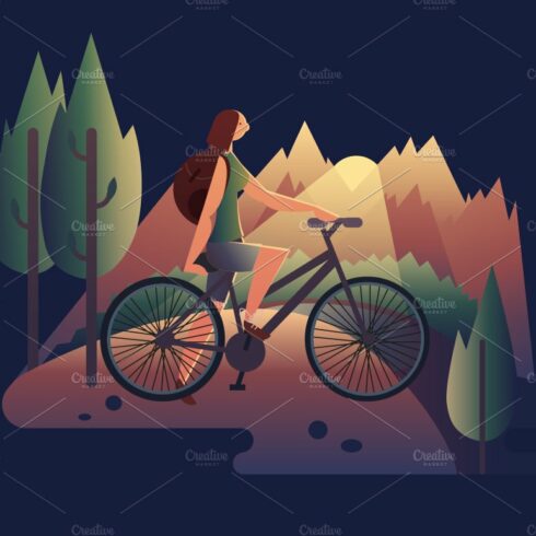 Girl on bicycle at sunset cover image.