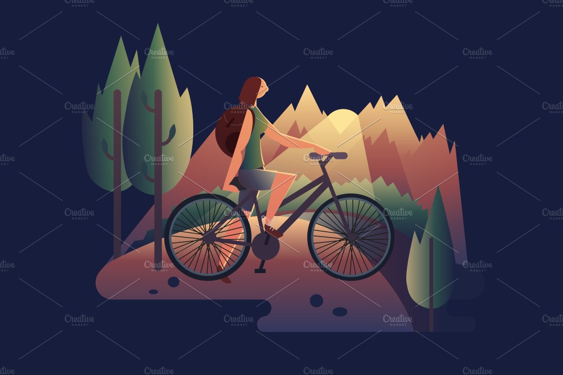 Girl on bicycle at sunset cover image.