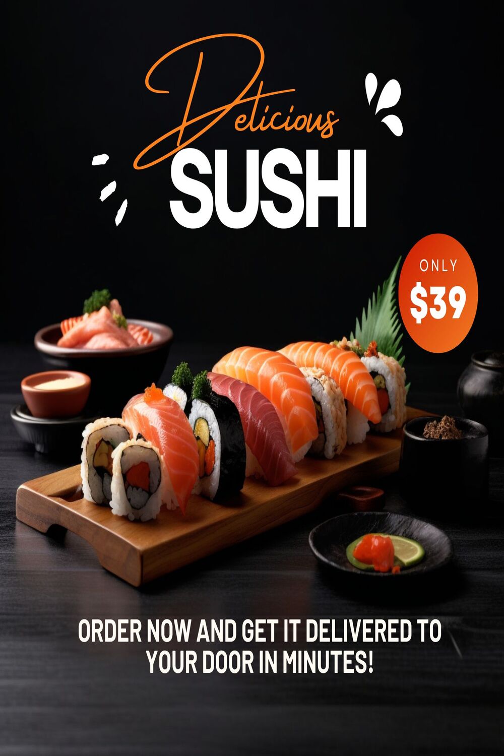 Canva-Designed Sushi Social Media Template pinterest preview image.